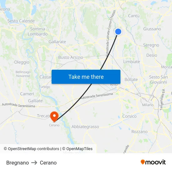 Bregnano to Cerano map