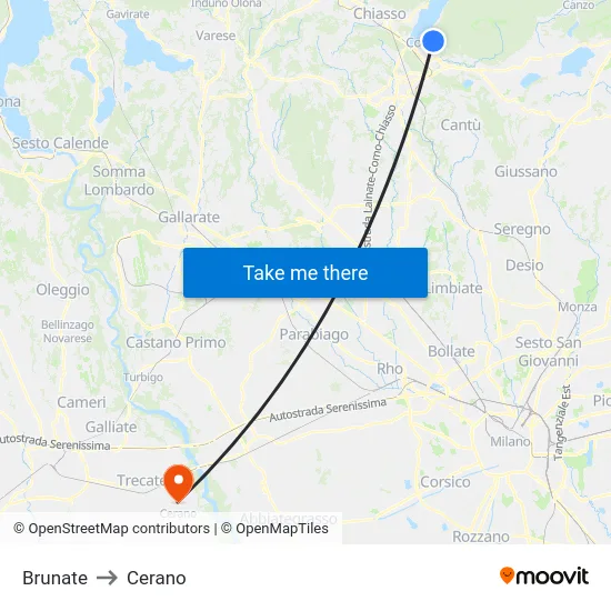 Brunate to Cerano map