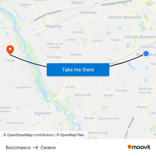 Buccinasco to Cerano map
