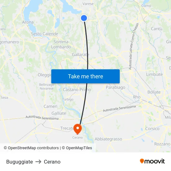 Buguggiate to Cerano map