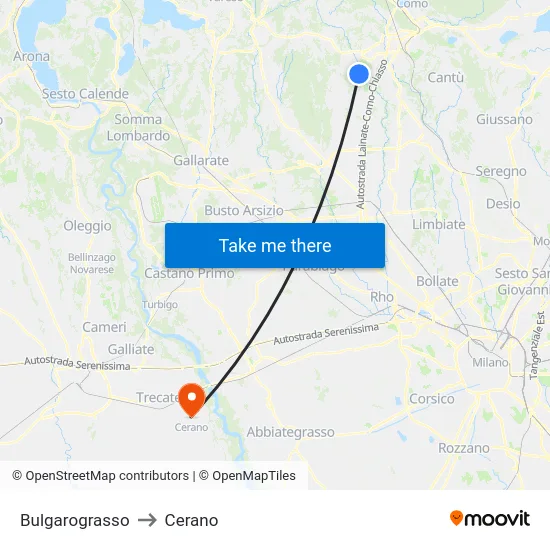 Bulgarograsso to Cerano map