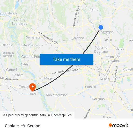 Cabiate to Cerano map