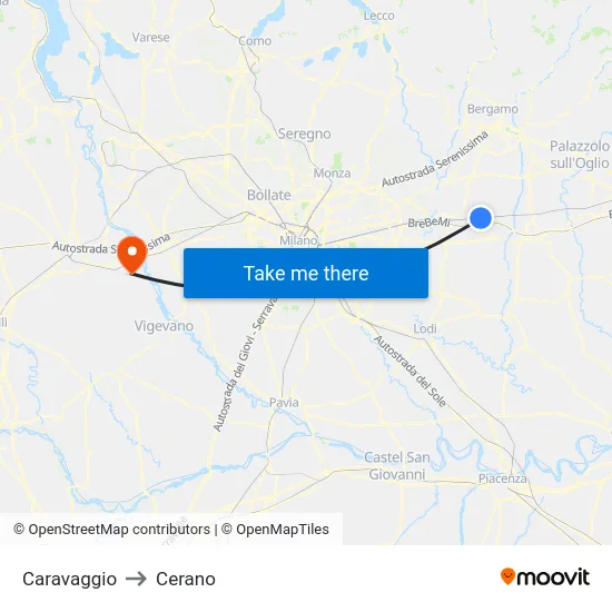 Caravaggio to Cerano map