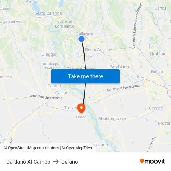 Cardano Al Campo to Cerano map