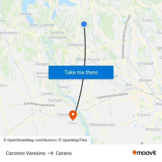 Caronno Varesino to Cerano map