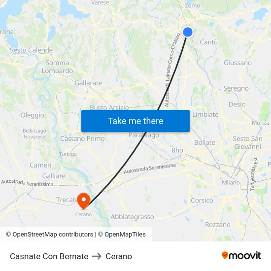 Casnate Con Bernate to Cerano map