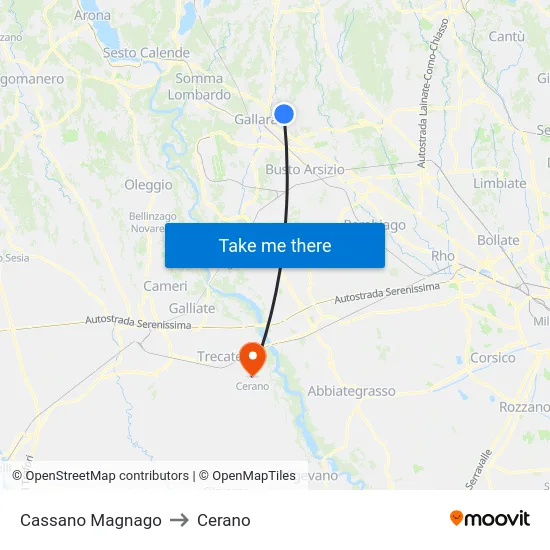 Cassano Magnago to Cerano map