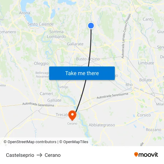 Castelseprio to Cerano map