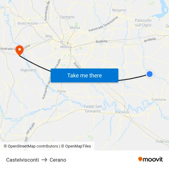 Castelvisconti to Cerano map