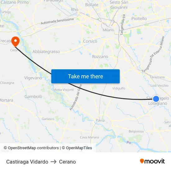 Castiraga Vidardo to Cerano map