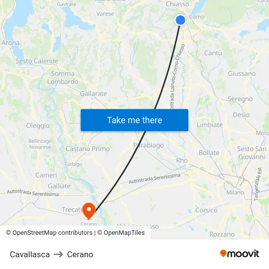 Cavallasca to Cerano map