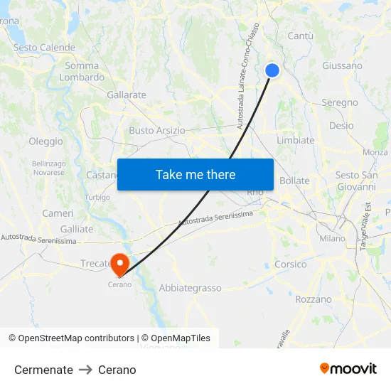 Cermenate to Cerano map