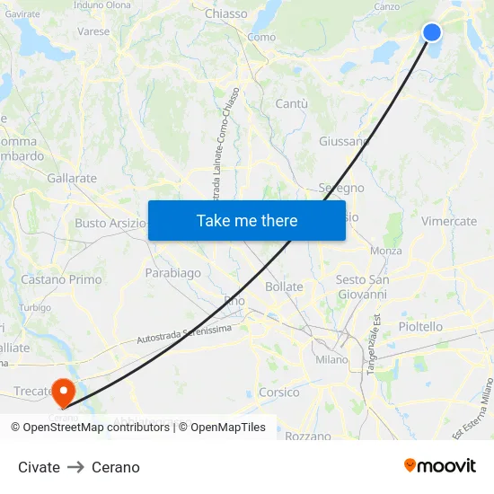 Civate to Cerano map
