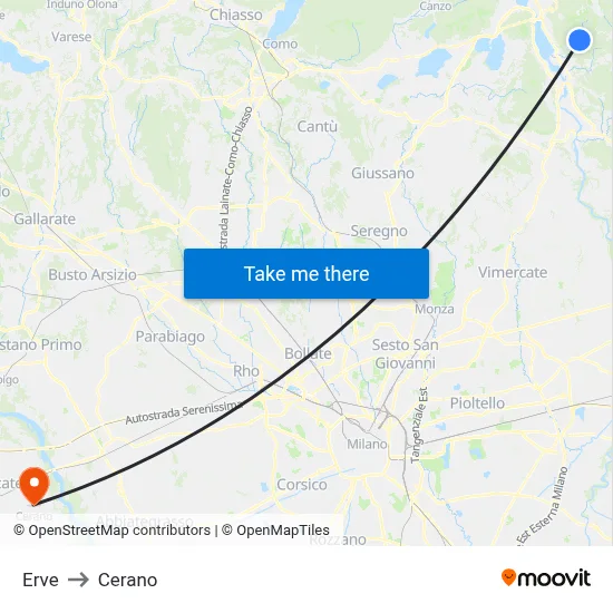 Erve to Cerano map