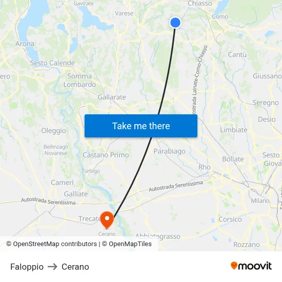 Faloppio to Cerano map