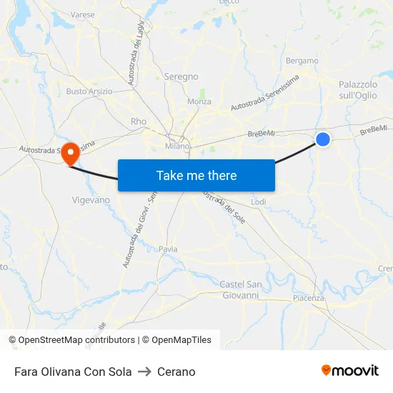 Fara Olivana Con Sola to Cerano map