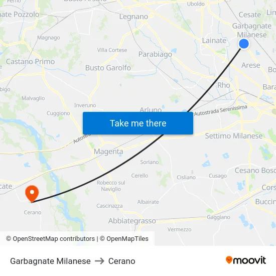Garbagnate Milanese to Cerano map