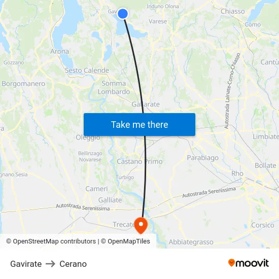 Gavirate to Cerano map