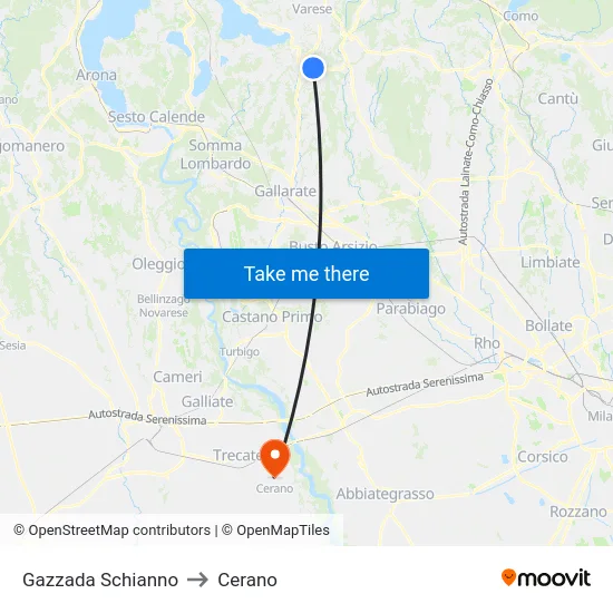 Gazzada Schianno to Cerano map