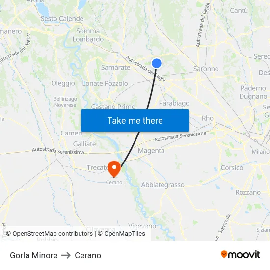 Gorla Minore to Cerano map