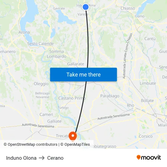 Induno Olona to Cerano map