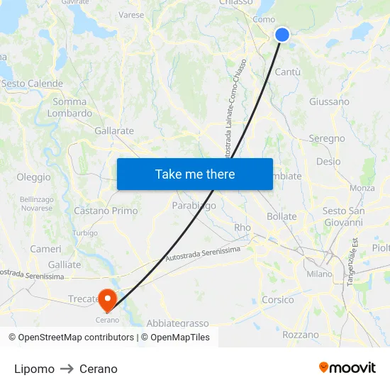 Lipomo to Cerano map