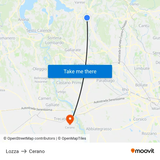 Lozza to Cerano map