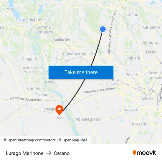 Lurago Marinone to Cerano map