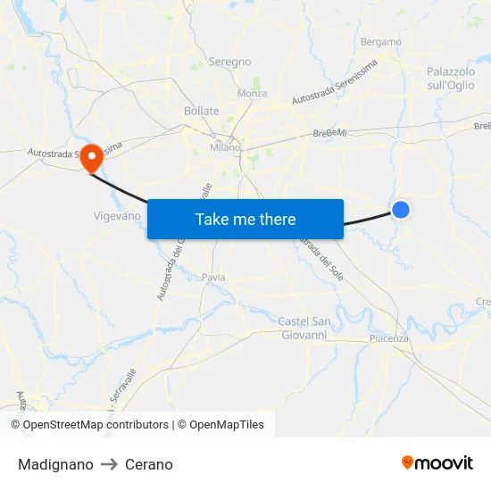 Madignano to Cerano map