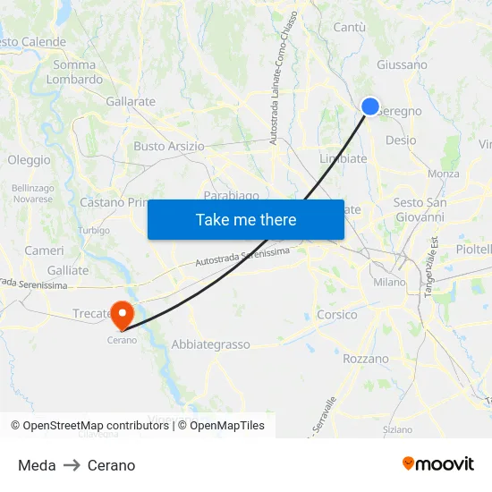 Meda to Cerano map