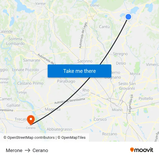 Merone to Cerano map