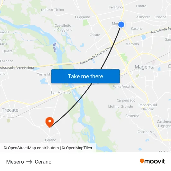 Mesero to Cerano map