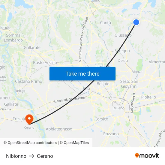 Nibionno to Cerano map