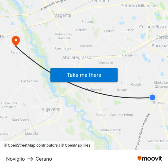Noviglio to Cerano map