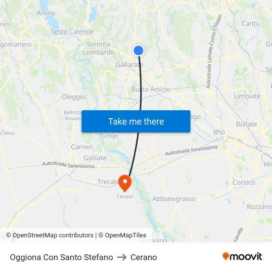 Oggiona Con Santo Stefano to Cerano map