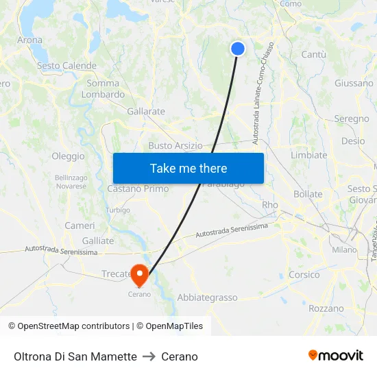 Oltrona Di San Mamette to Cerano map