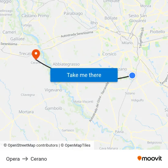Opera to Cerano map