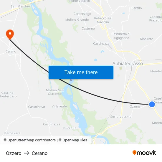 Ozzero to Cerano map