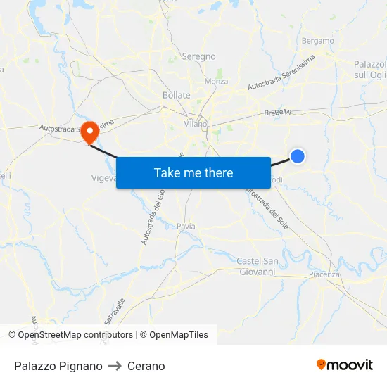 Palazzo Pignano to Cerano map