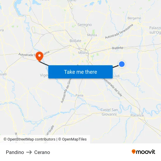 Pandino to Cerano map