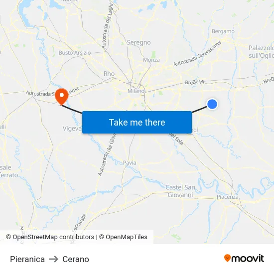 Pieranica to Cerano map