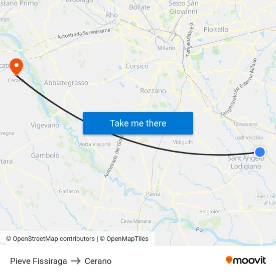 Pieve Fissiraga to Cerano map