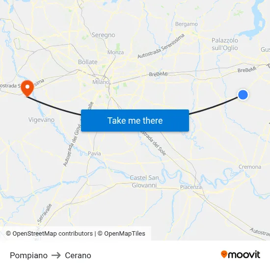 Pompiano to Cerano map