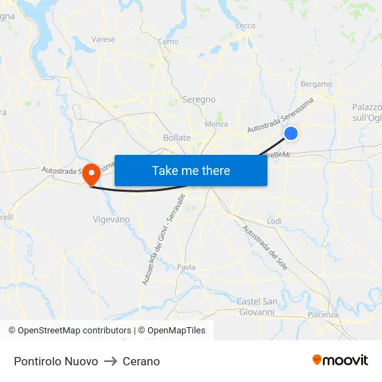 Pontirolo Nuovo to Cerano map