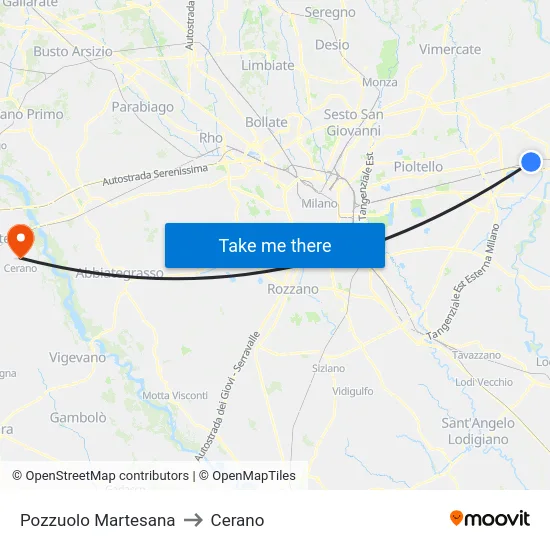 Pozzuolo Martesana to Cerano map