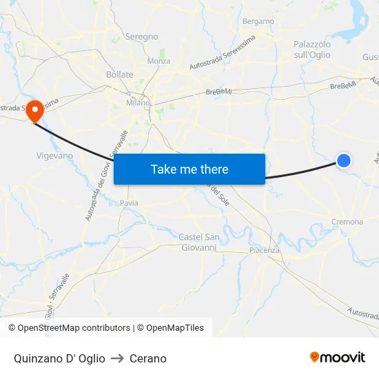 Quinzano D' Oglio to Cerano map