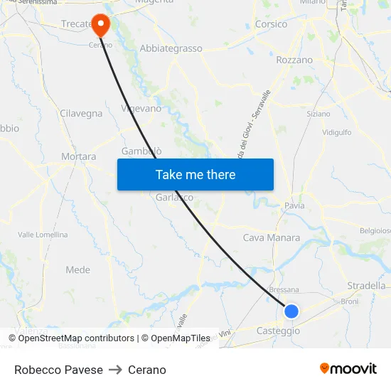 Robecco Pavese to Cerano map