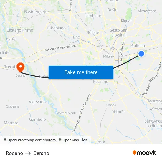 Rodano to Cerano map