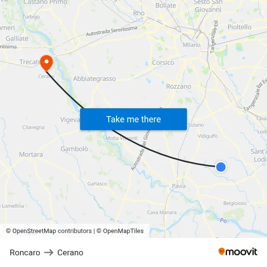 Roncaro to Cerano map
