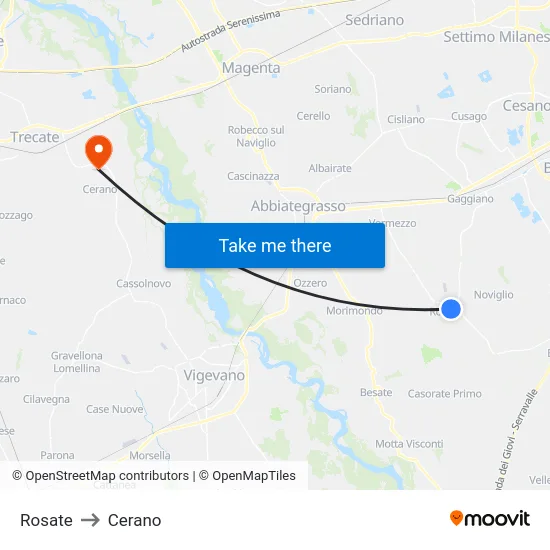 Rosate to Cerano map